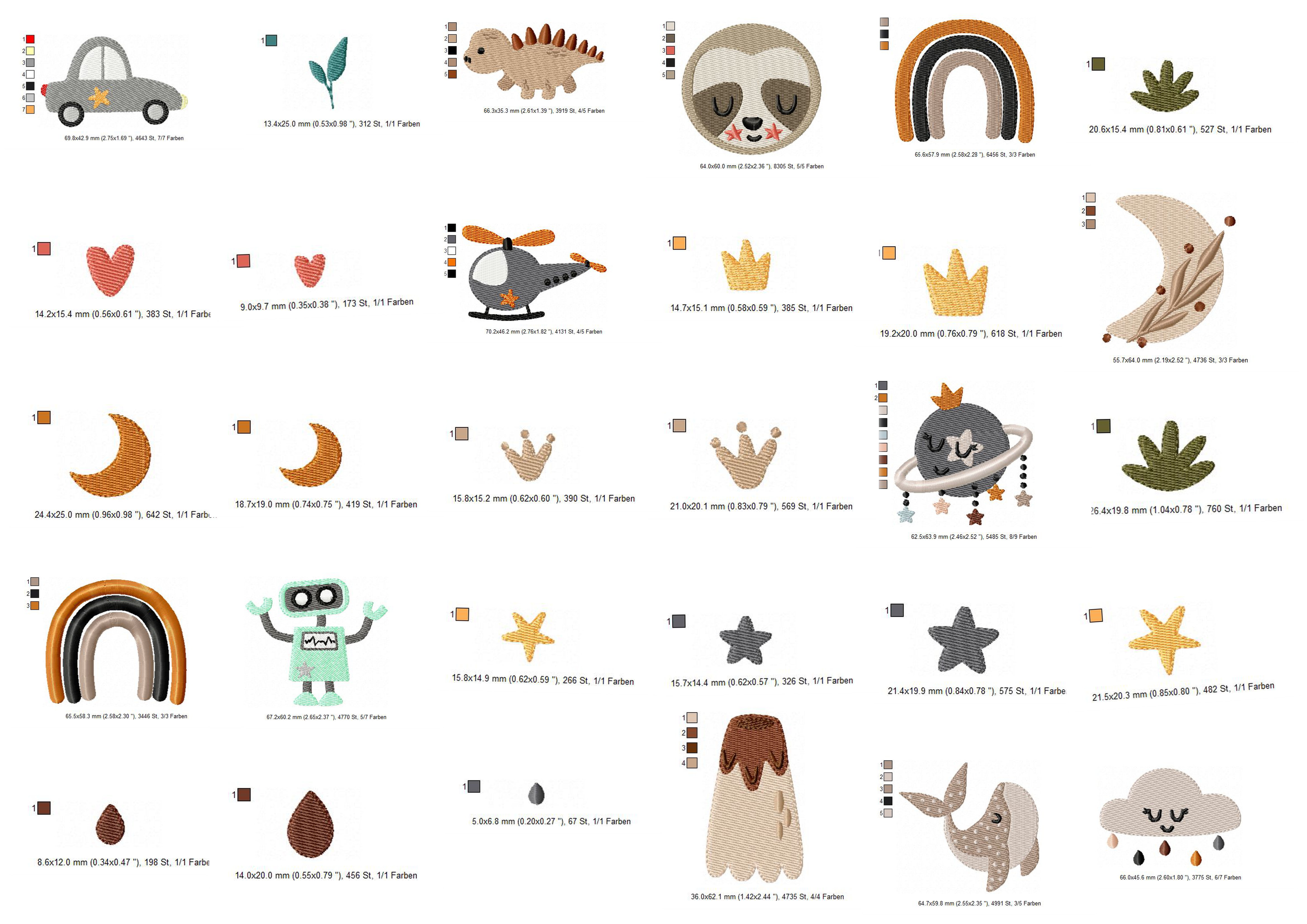 Übersicht Größen Set 3