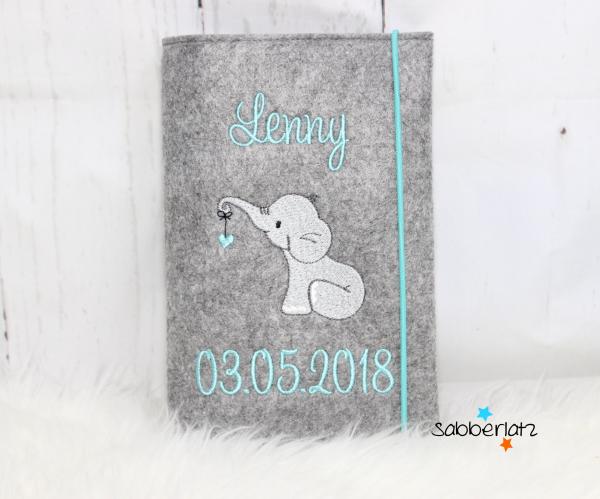 U-Heft-Hülle Elefant mit Herzanhänger