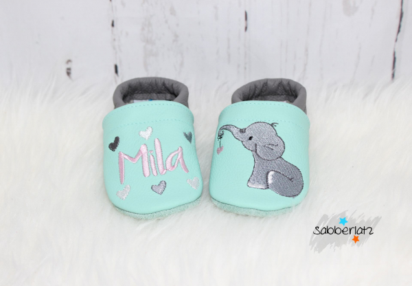 Elefanten-Puschen mit Herzanhänger